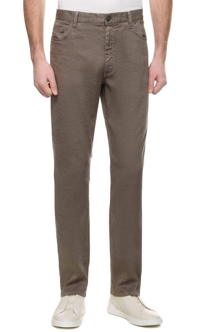 NEW ZEGNA stretch linen cotton casual pant in brown